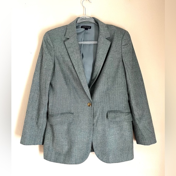 Wool Cashmere Herringbone Blue Gray Blazer sz 6 - Picture 7 of 14